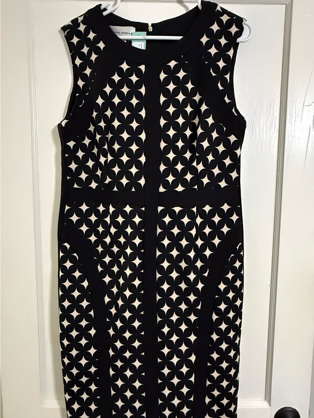 Donna Morgan Black and Cream Geometric Midi Dress